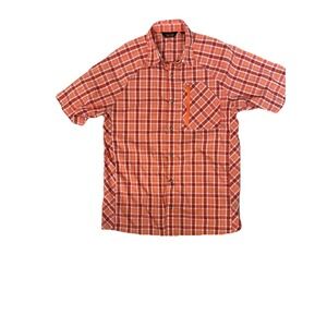Orvis Troutbum Shirt Size M Orange Plaid Snap Button